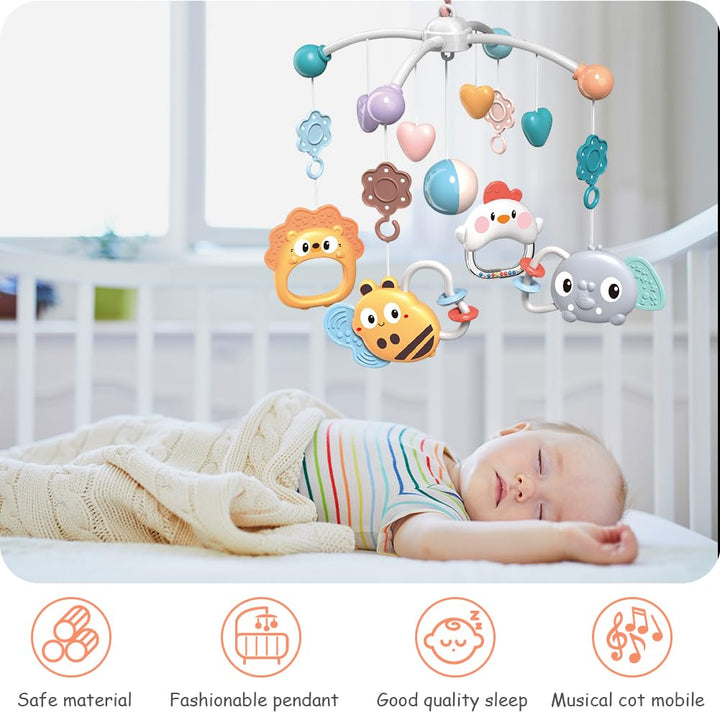 Aolso Babybett-Spielzeug, Mobile für Babybett, Baby Einschlafhilfe Musikspielzeug mit süssen Tieren,