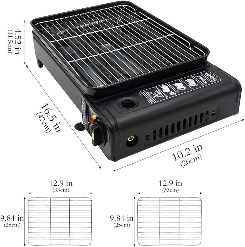 Camping Grill Set - Tragbarer Grill mit Grill, Grillpfanne, Grillpfannen-Clip - Tragbare Campingpfan