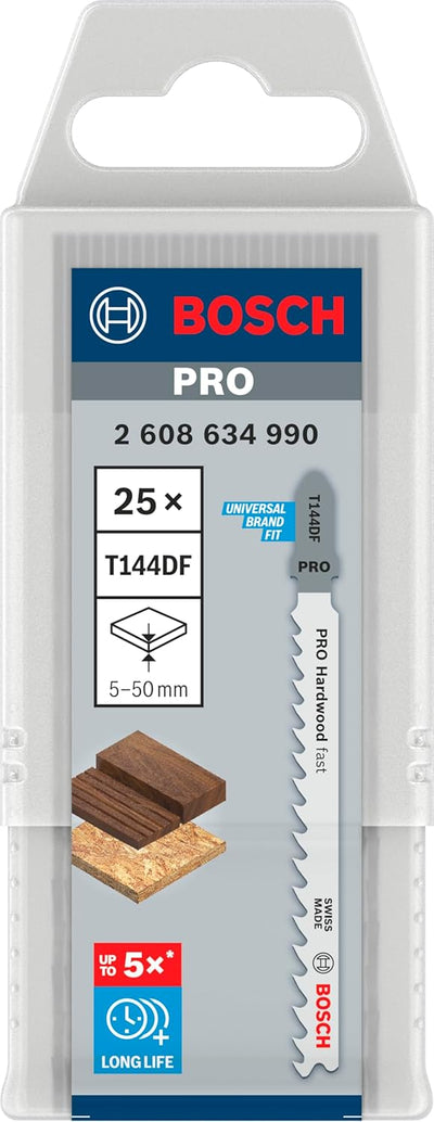 Bosch Professional 25 x Stichsägeblatt T 144 DF Speed for Hard Wood (für hartes Holz, gerader Schnit