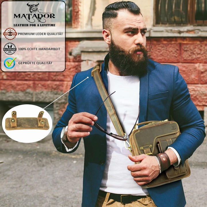 MATADOR Schultertasche Echt Leder Herren Hochwertige Arbeittasche Umhängetasche Ledertasche Tabletta