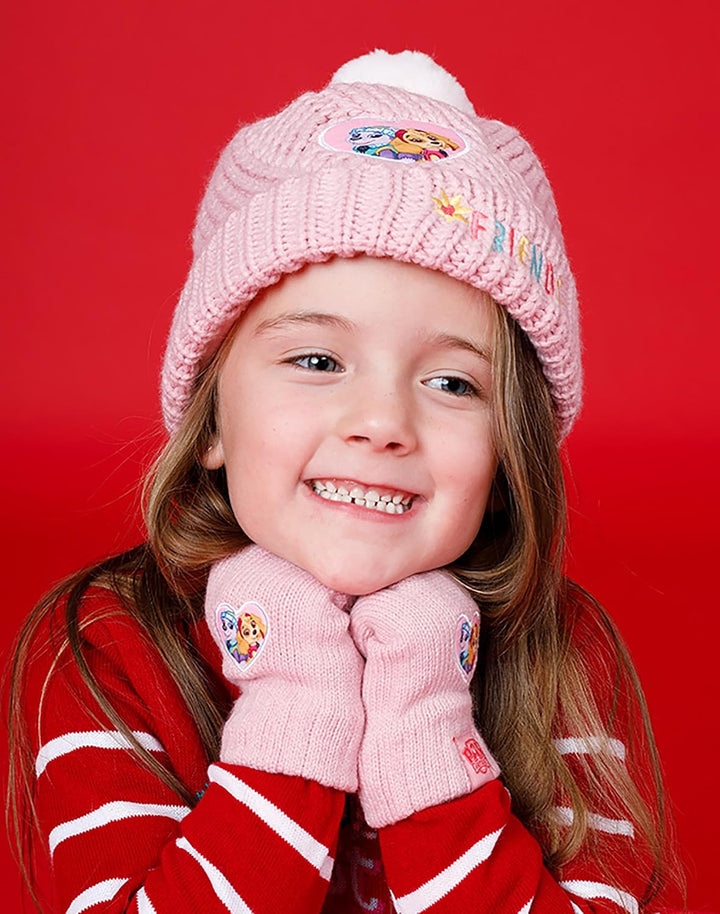 Paw Patrol Pfotenpatrouillenhut und Handschuhe Kinder Mädchen rosa gestrickt Winter Mütze