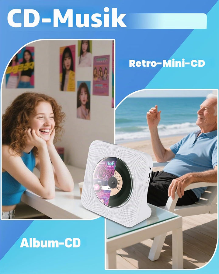 Wiederaufladbarer CD-Player Tragbare, Bluetooth CD-Player mit USB, AUX, FM Radio CD Player mit Gutem