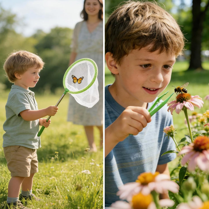 Kids Outdoor Explorer Kit Forscher Set Kinder, enthält Schmetterlingsnetz, Insektenbehälter, Lupe, I