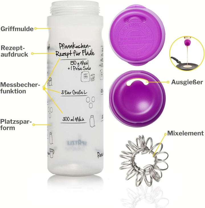 Spätzle-Shaker Shaker-Set (LILA) mit 875ml-Pfannkuchen-Shaker + 4-Portionen-Spätzle-Shaker Teigmixer