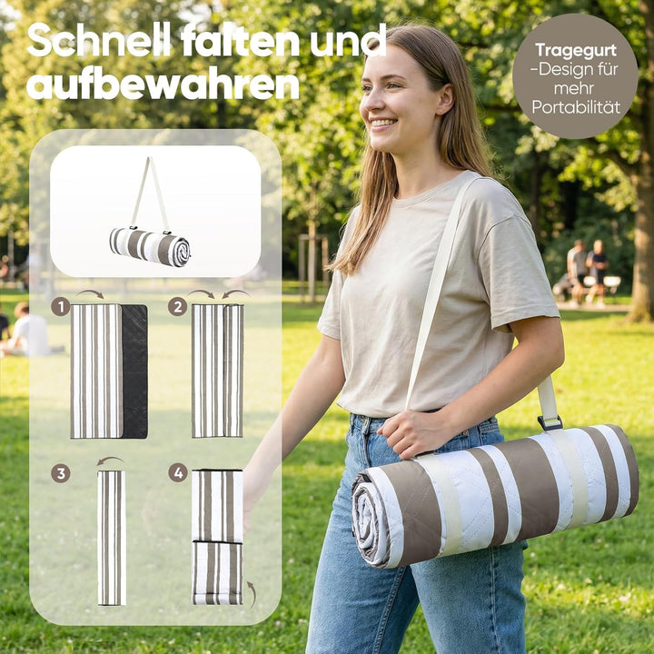 Sekey Picknickdecke Wasserdicht 200x200 cm, Stranddecke Sandfrei | Gepolstert, Dreischichtige Strukt