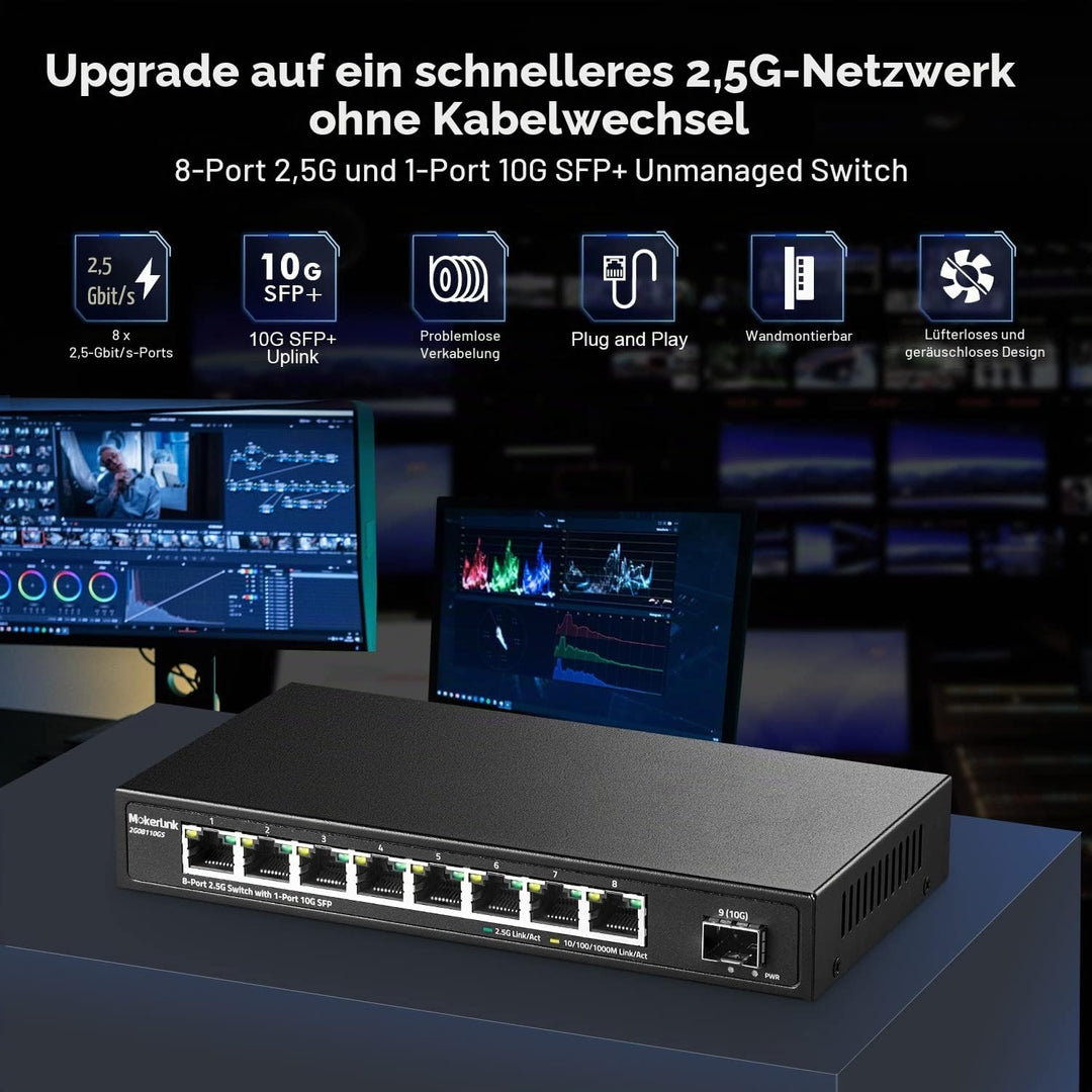 MokerLink 8 Port 2.5G Ethernet Switch mit 10G SFP, 8 x 2.5G Base-T Ports kompatibel mit 10/100/1000M