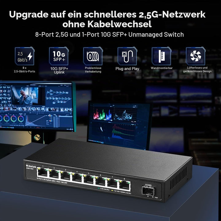 MokerLink 8 Port 2.5G Ethernet Switch mit 10G SFP, 8 x 2.5G Base-T Ports kompatibel mit 10/100/1000M