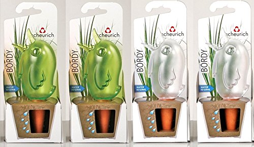 Scheurich Wasserspender Bördy S | 4er Set Grün/Transparent | 90 ml Füllmenge | Bewässerungskugel kle