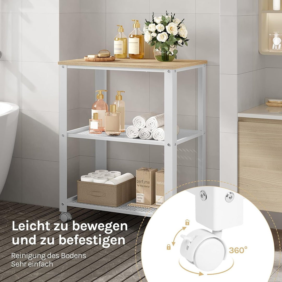 WOLTU Rollwagen mit 3 Ebenen, Servierwagen, Küchenwagen mit Rollen, für Mini-Backofen, Metallrahmen,