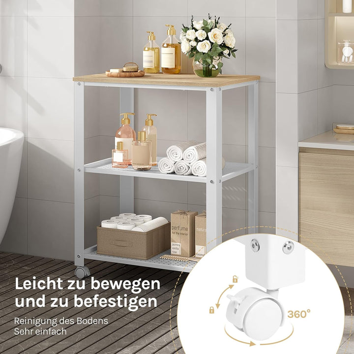 WOLTU Rollwagen mit 3 Ebenen, Servierwagen, Küchenwagen mit Rollen, für Mini-Backofen, Metallrahmen,