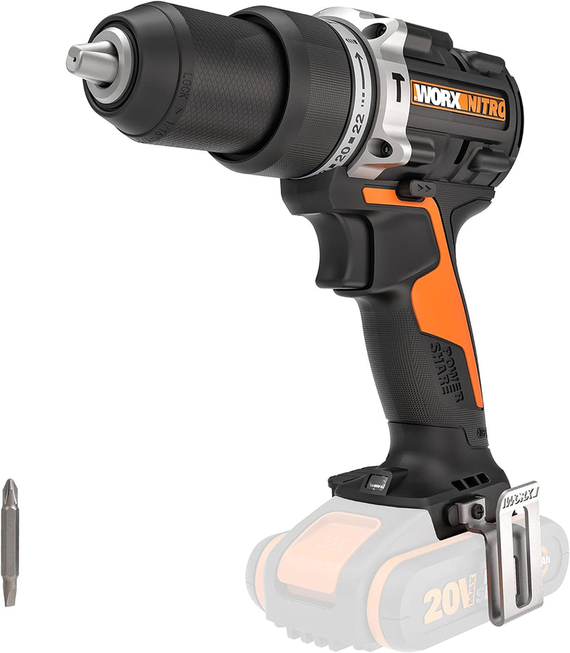 WORX WX352.9 Akku Schlagbohrschrauber Set, Bürstenloser Akkuschrauber 20V, 60Nm, 2-Gang-Getriebe und