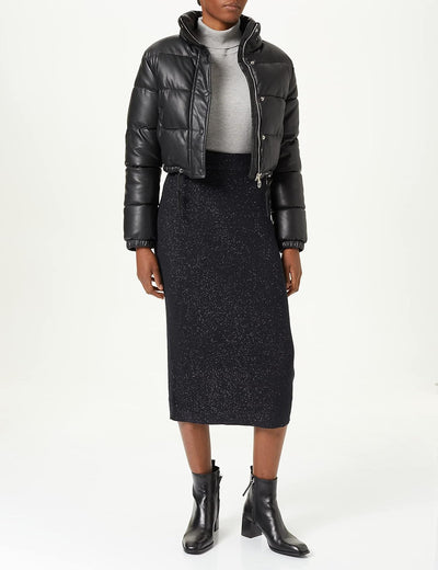 NA-KD Damen Pu Front Slit Skirt Rock, Schwarz