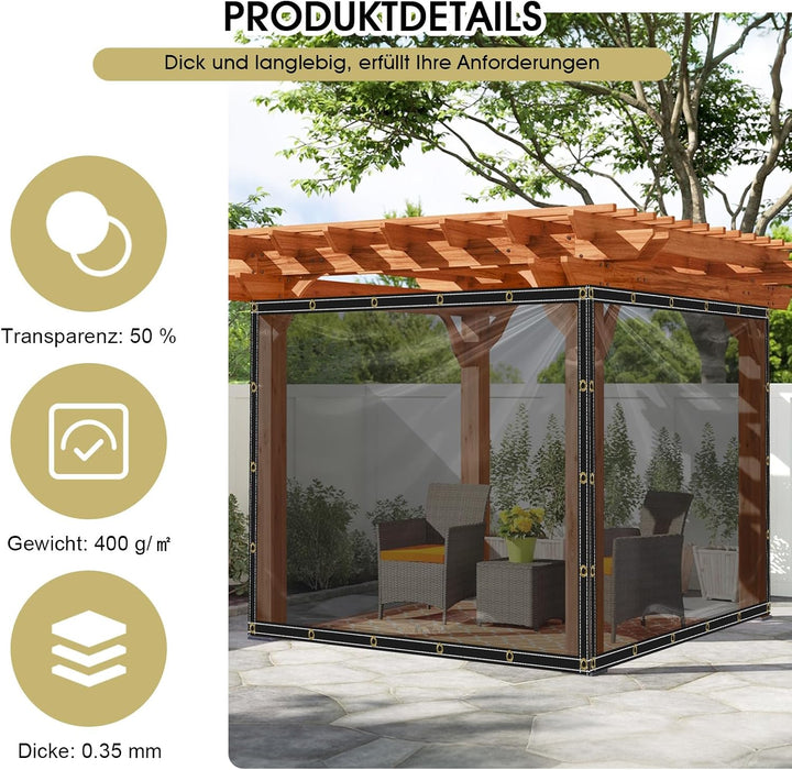 Sonnenschutz UV-Schutz Teilweise Transparente Plane mit ösen 400g/m² 2x3m, Abdeckplane Zeltplane Was