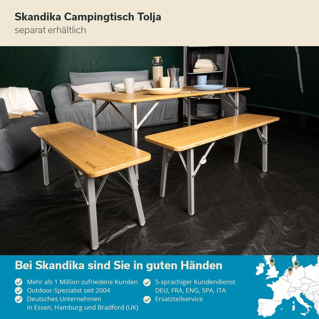 Skandika Sitzbank Tolja 2er Set | Campingbank aus Bambus, 100 x 27 x 39 cm, bis 200 kg belastbar, we