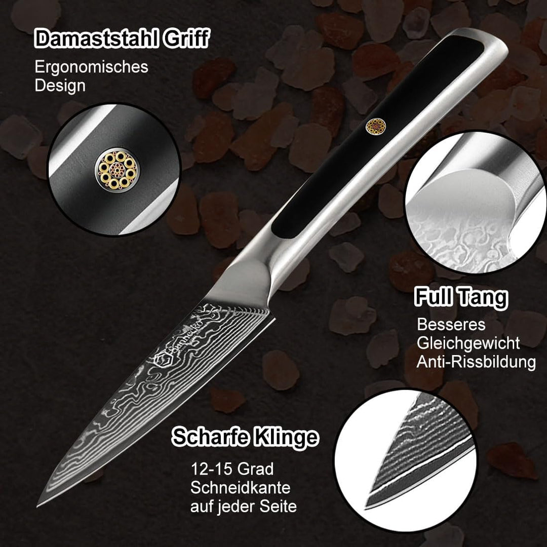 Sunnecko Obstmesser Gemüsemesser Spickmesser 3,5 Zoll, mit 67-Schichten Damaststahl VG-10 Klinge Kle