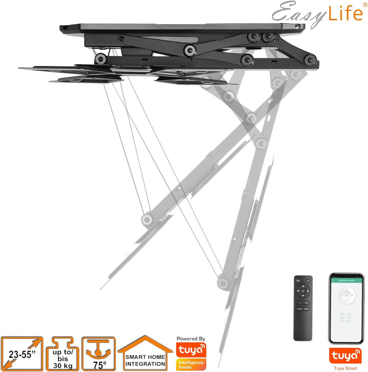 EasyLife TV Deckenhalterung für Fernseher elektrisch schwenkbar + Smart Home Integration, VESA Halte