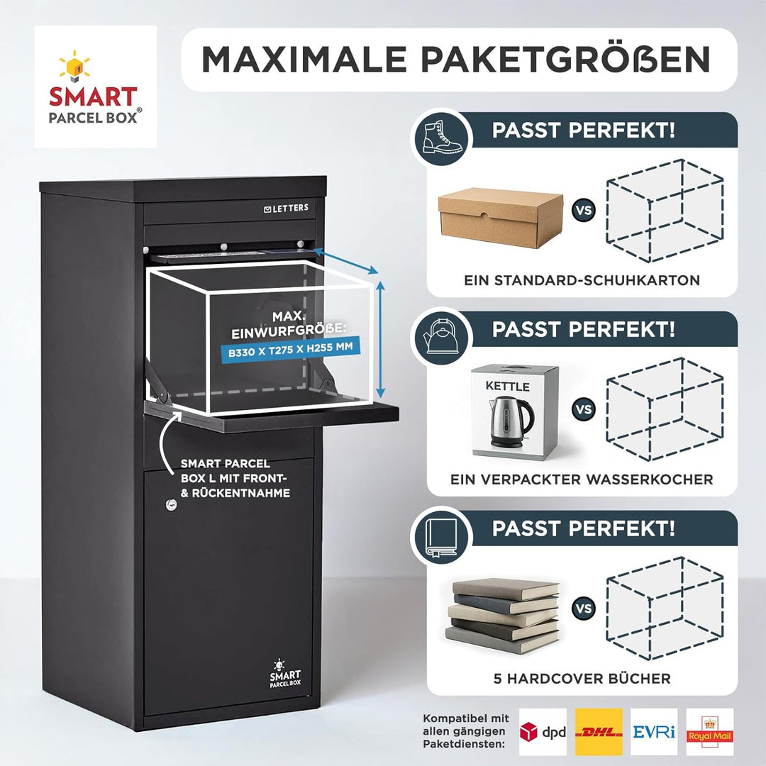 SMART PARCEL BOX Paketbox draussen, Standbriefkasten mit Paketfach, Paketbriefkasten XXL, grosse Pos