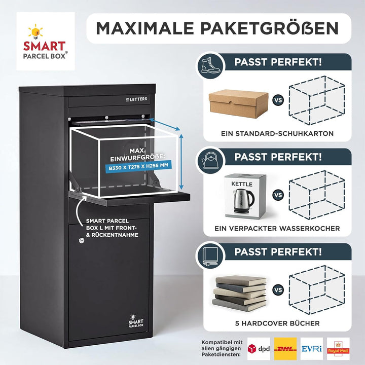 SMART PARCEL BOX Paketbox draussen, Standbriefkasten mit Paketfach, Paketbriefkasten XXL, grosse Pos