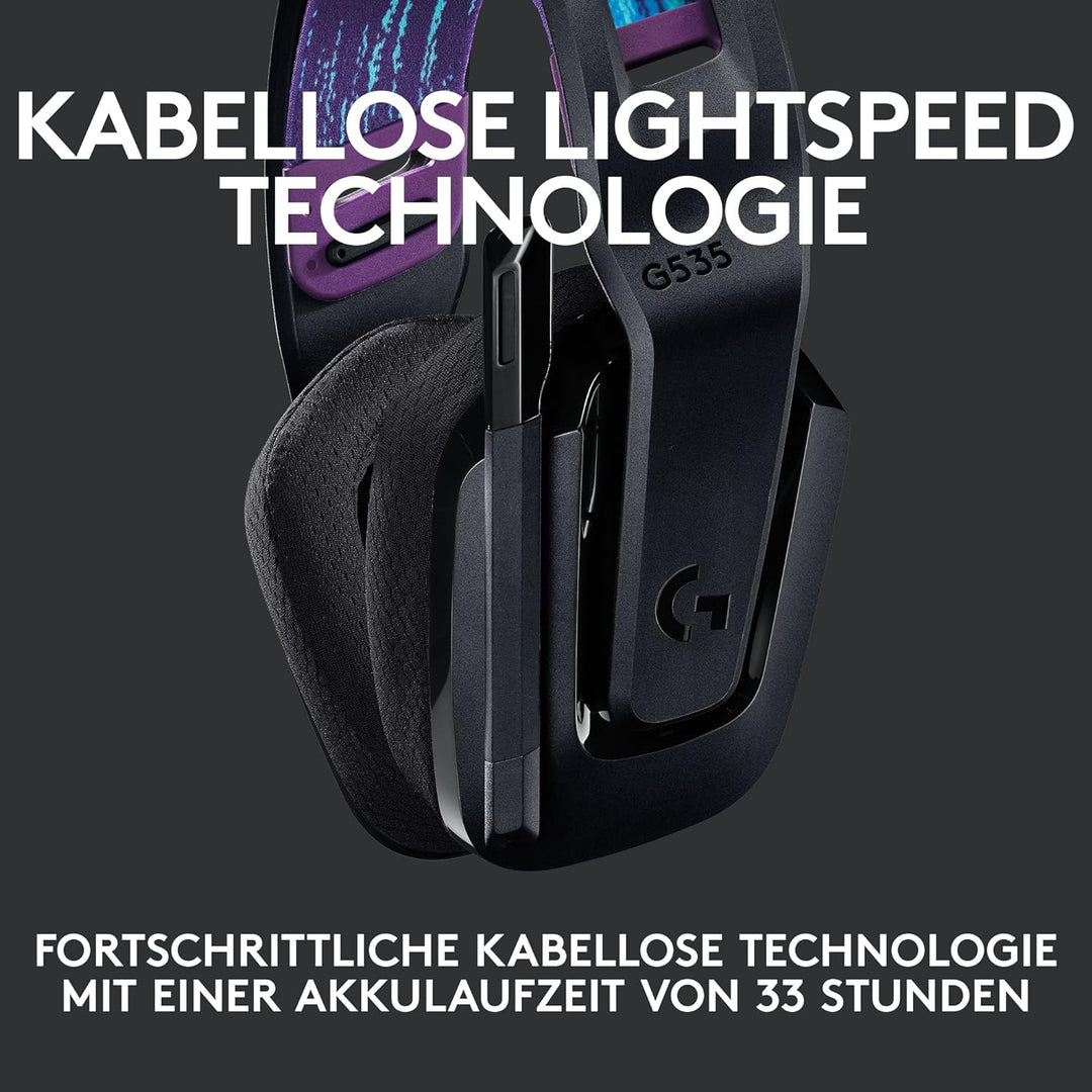 Logitech G535 LIGHTSPEED Wireless Gaming Headset - Lightweight on-ear headphones, flip to mute mic,