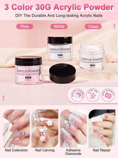 Acryl Nagelset Nägel Selber Machen: Gelnägel Set mit UV Lampe 80W Elektrische Nagelfräser - 3 Farbe