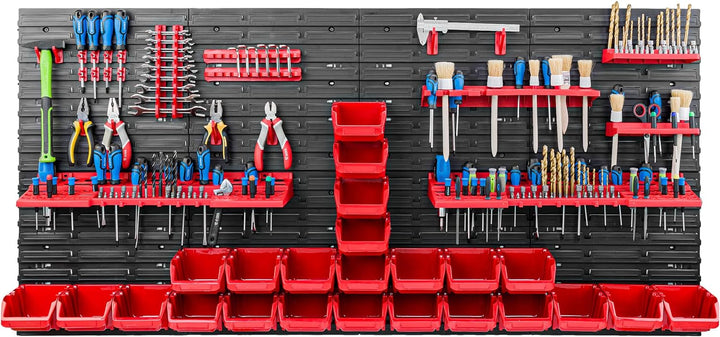Lagersystem Werkstattregal | 156 x 78 cm | 24 stck. Box | Wandregal mit Werkzeughalterungen und Stap