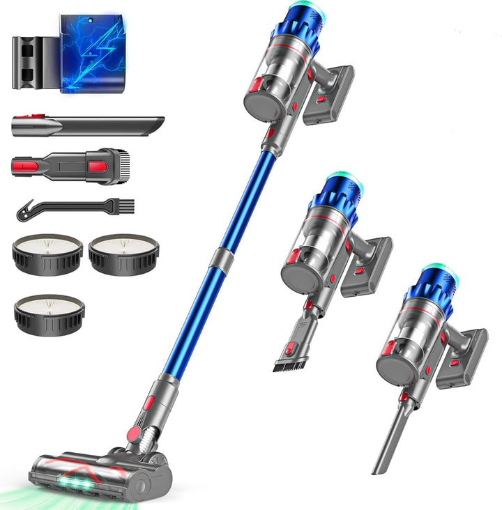 Akku Staubsauger, 550W 48000Pa Staubsauger Kabellos, Akkusauger mit Automatikmodus &amp; Anti-Verhedderu