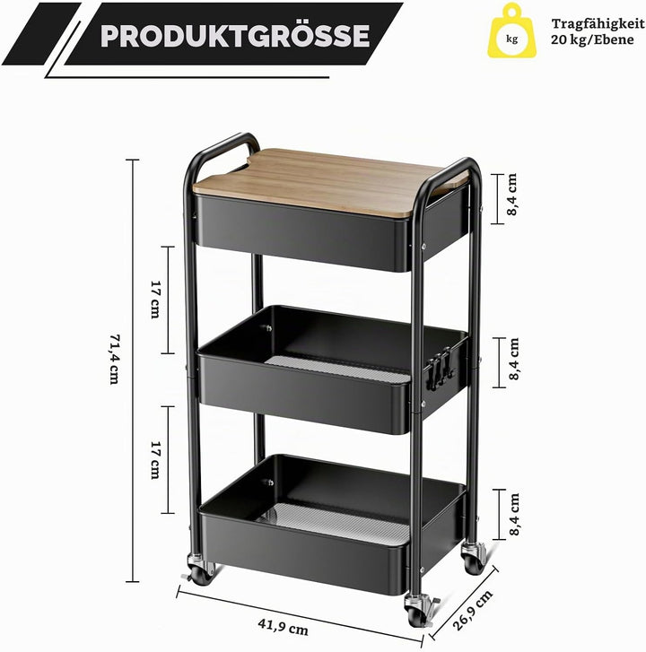 Shrivee 3-Tier Rollwagen mit Tischplatte, Servierwagen, rollender Allzweckwagen aus Metall, Regal au
