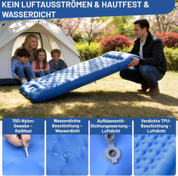 NAPASA Isomatte Camping, 16CM Verdicktes Aufblasbare Matratze mit Eingebauter Fusspresse Pumpe & Kis