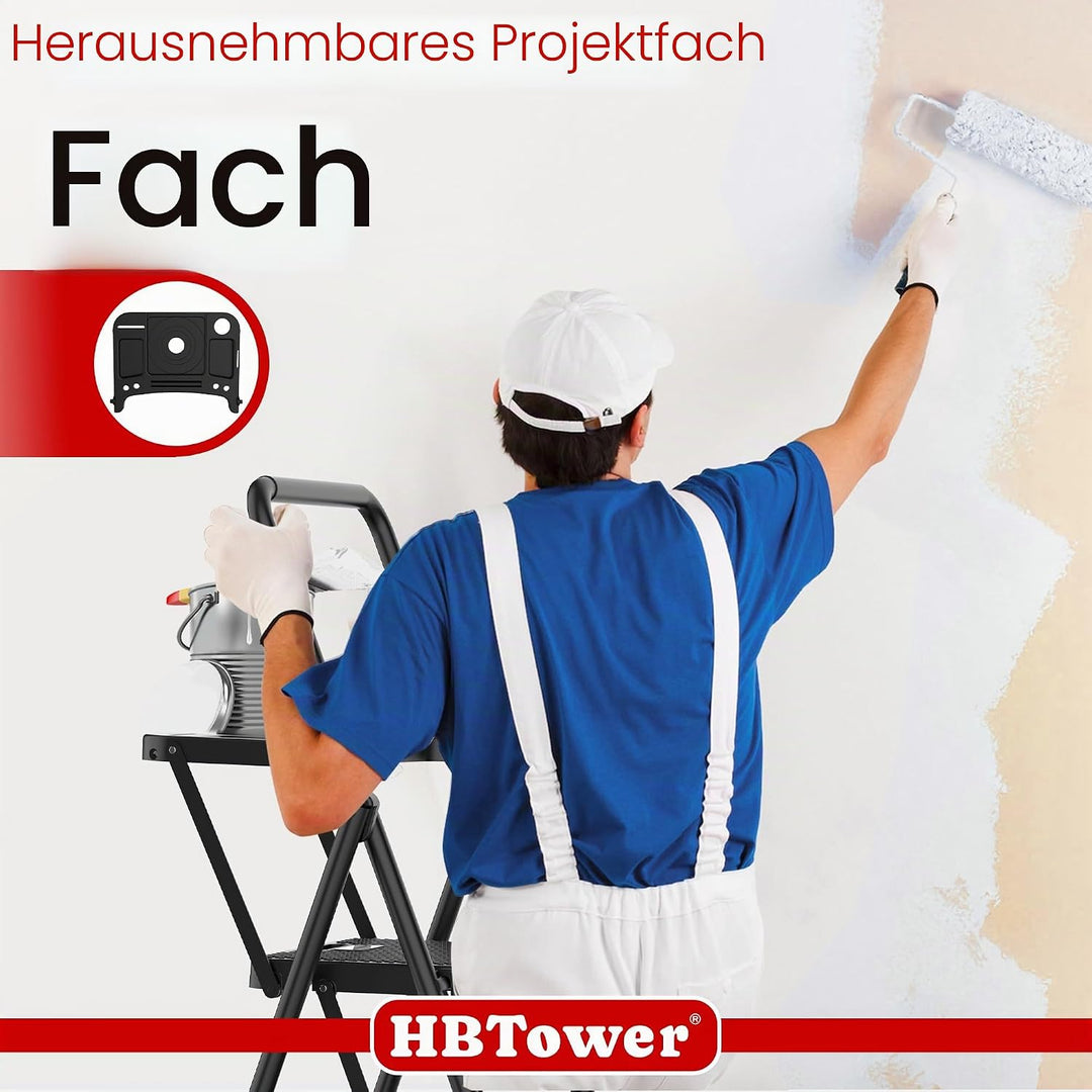 HBTower Trittleiter 4 Stufen klappbar, Leiter mit Breitem Anti-Rutsch-Pedal, Trittleiter mit Bequeme