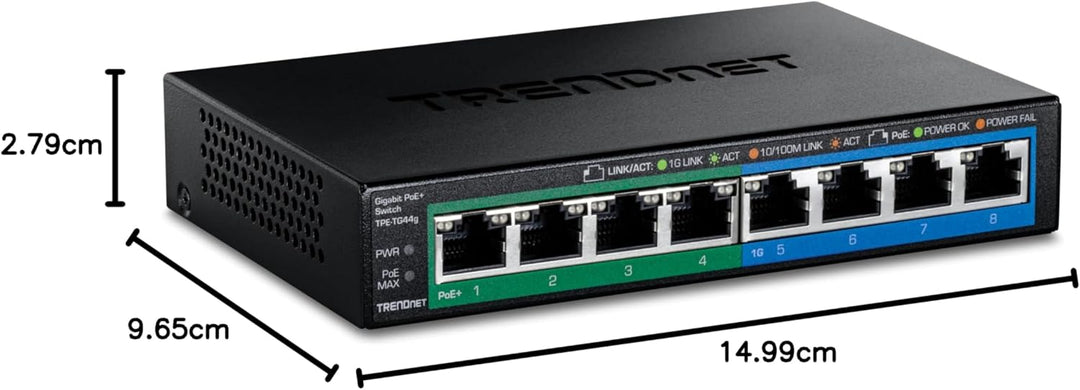 TRENDnet TPE-TG44G 8-Port Gigabit GREENnet PoE + Switch, 4 x Gigabit PoE / PoE + Bis zu 30 Watt / Po