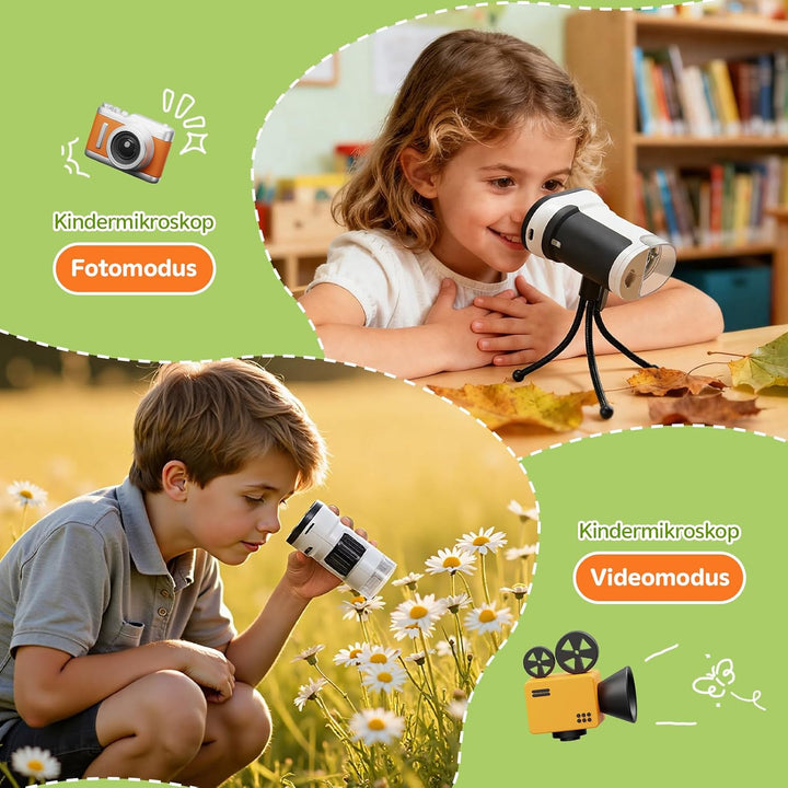 Digitales Mikroskop für Kinder mit 8GB Speicherkarte, 1000X Kinder Mikroskop mit 1080P HD 2,0" IPS‑B