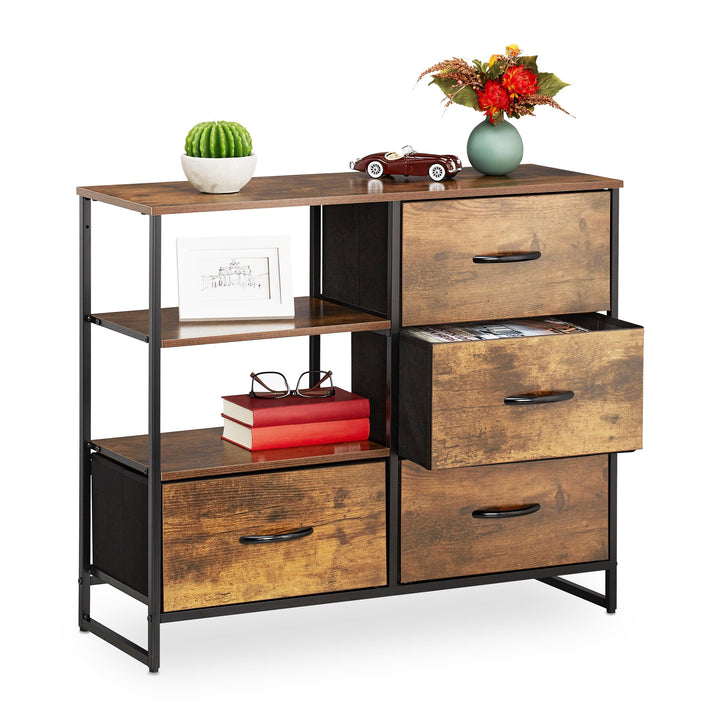 Relaxdays HxBxT 71,5 x 84 x 32,5 cm Kleiderschrank braun-schwarz Kommode Industrial, HBT, Stoff, Met