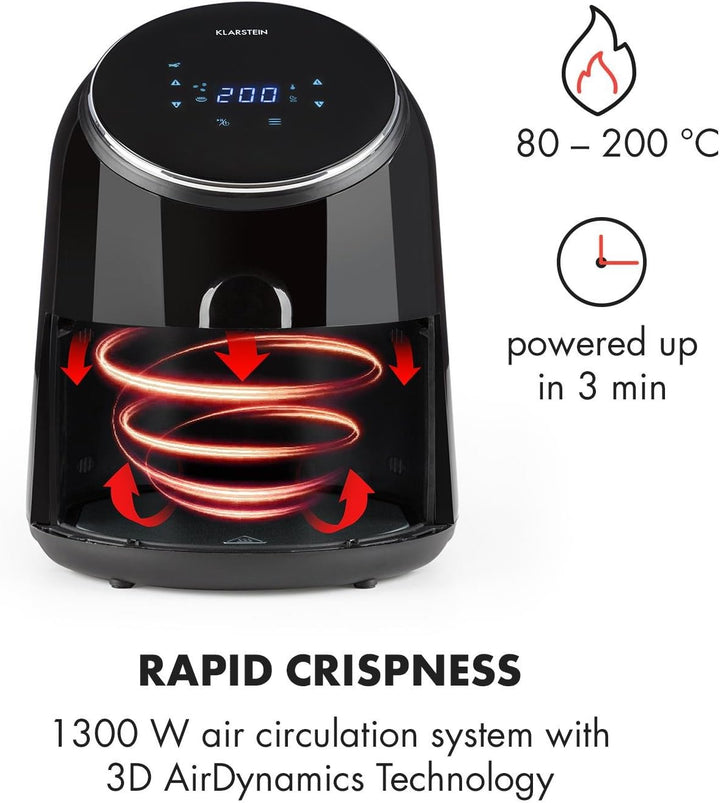 Klarstein AirVital - Heissluftfritteuse, Fritteuse, AirFryer, 1300 W, 2,5 L Füllmenge, fett-frei Fri
