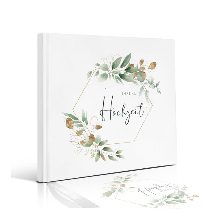 Marvelights Hochzeitsgästebuch, Gästebuch Hochzeit, 120 Seiten Blanko, Hardcover mit Goldprägung, ho
