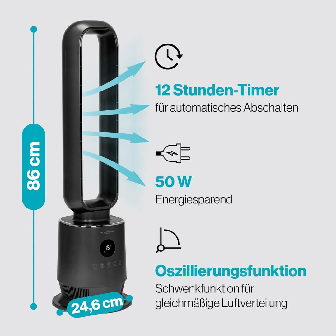 ProfiCare® Ventilator leise | flügelloser Turmventilator | mit Schwenkfunktion | 86cm hoch | inkl. F