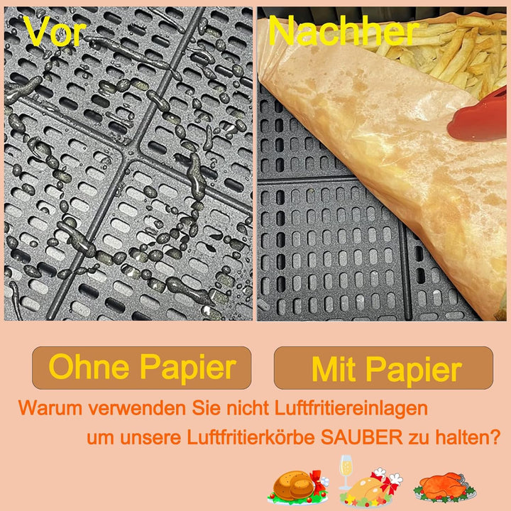 Joyes Backpapier für Ninja Heissluftfritteuse, 200 Stück 21cm Airfryer Backpapier für Dual Zone, Air