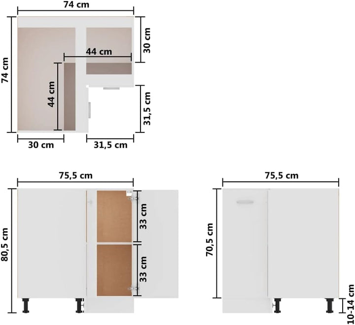 homiuse Eckunterschrank Weiss 75,5x75,5x80,5 cm Holz KüChenschrank Eckschrank Vorratsschrank KüChenu