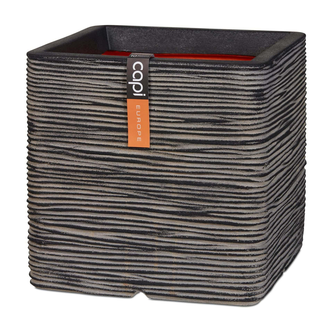 Capi Europe - Blumentopf quadratisch Rib NL - 30x30 - Anthrazit - Öffnung Ø24 - Blumentopf für den I
