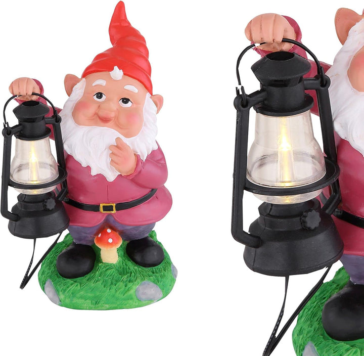 bmf-versand® LED Solar Gartenzwerg lustig - Gartenfigur mit Licht wetterfest - Solarlaterne Zwerg -