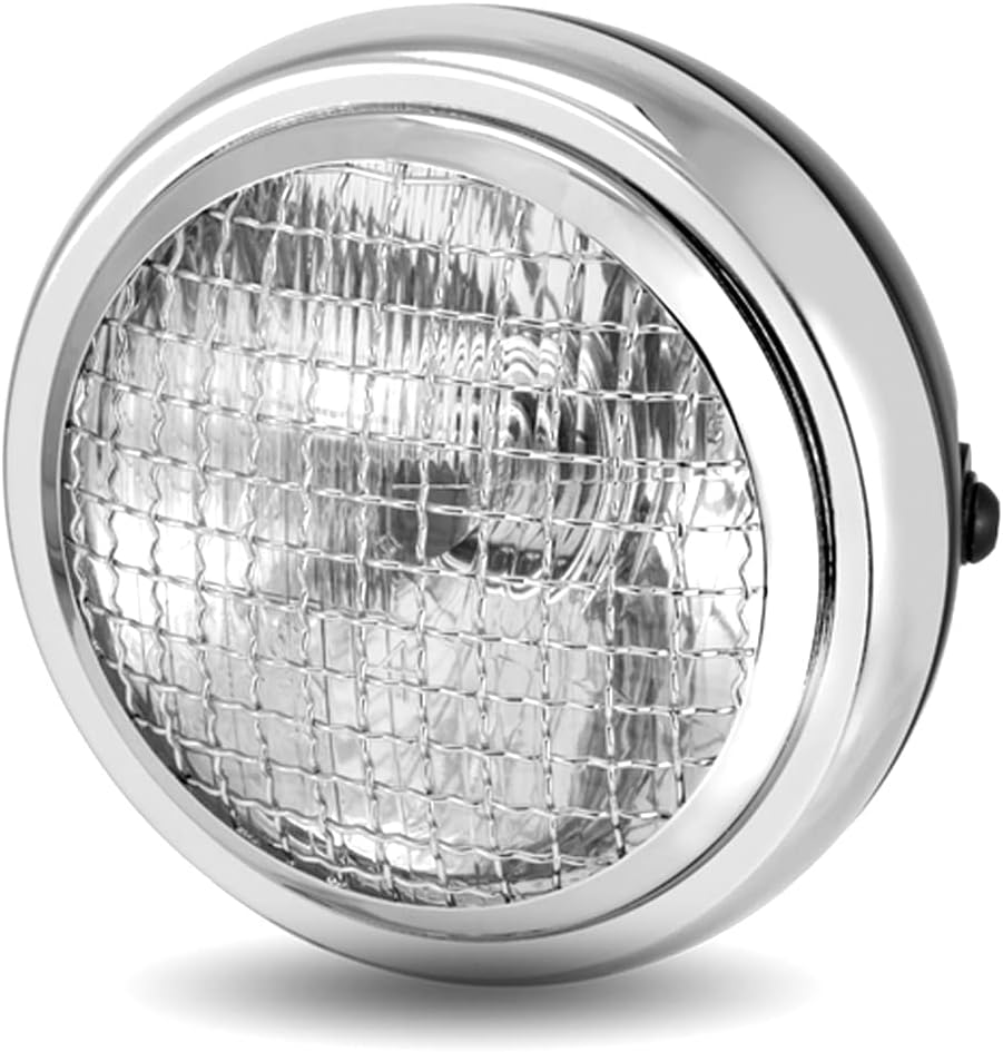 6" Scheinwerfer für Projekt Motorrad - Cafe Racer Retro Scrambler - Schwarz Netz Grill mit Chrom Ble