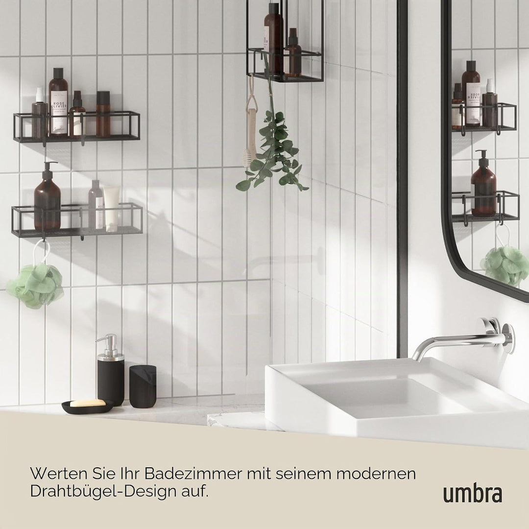 Umbra Cubiko Duschablage, Duschregale ohne Bohren mit Haken, Schwarz, 2er-Set, 2 Schwarz Duschkorb,