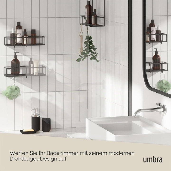 Umbra Cubiko Duschablage, Duschregale ohne Bohren mit Haken, Schwarz, 2er-Set, 2 Schwarz Duschkorb,