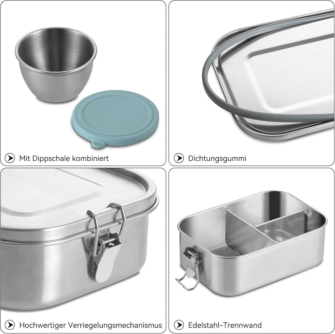 GOLDEN KEY Edelstahl Brotdose kinder,Lunchbox Edelstahl 800ml mit Fächern Dichtung,Bento Box Edelsta