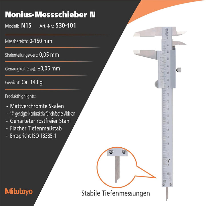 Mitutoyo MIT530-101 Messschieber, 0–150 mm Reichweite
