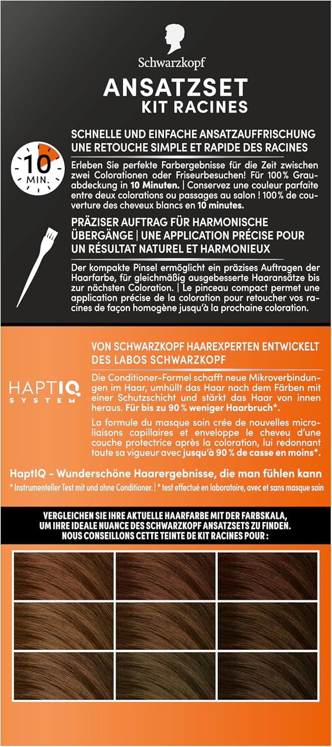 Schwarzkopf Ansatzset A2 Goldbraun Stufe 3 (3 x 44,5 ml), dauerhafte Haarfarbe zum Haaransatz kaschi