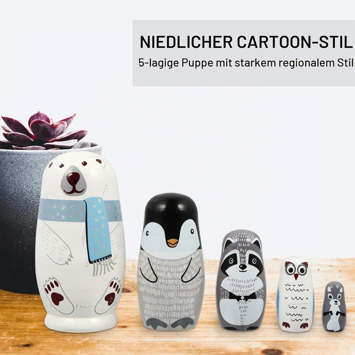 HEALLILY 5 Stück Matryoshka Babuschka Holz Klassisch Russische Matroschka Puppen Bär Figur Verschach