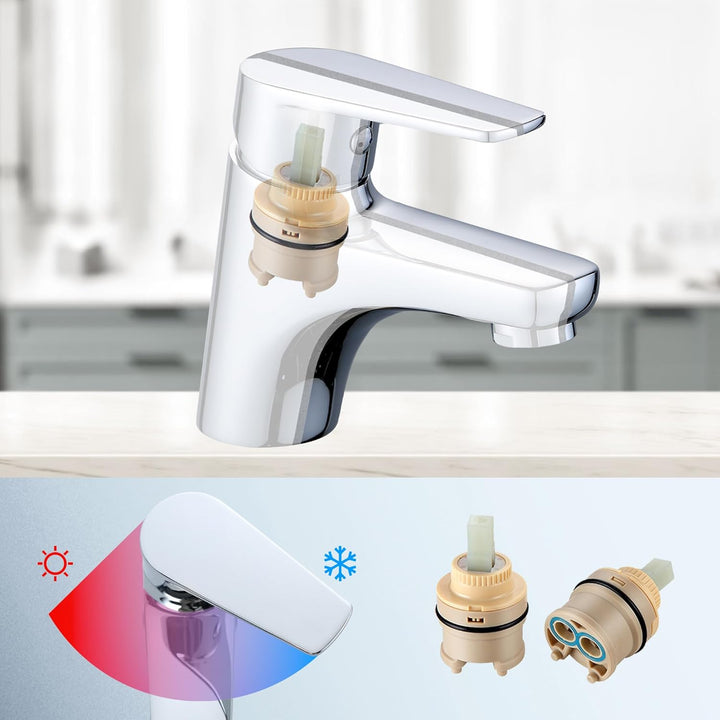 Florenta Waschtischarmatur Bad klein für Gäste-WC, Kompakt Wasserhahn Messing verchromt, Einhebelmis