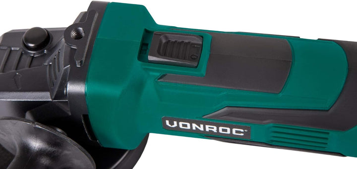 VONROC Akku-Winkelschleifer 115mm, VPower 20V (ohne Akku und Ladegerät) - Inkl. Seitengriff und Aufb
