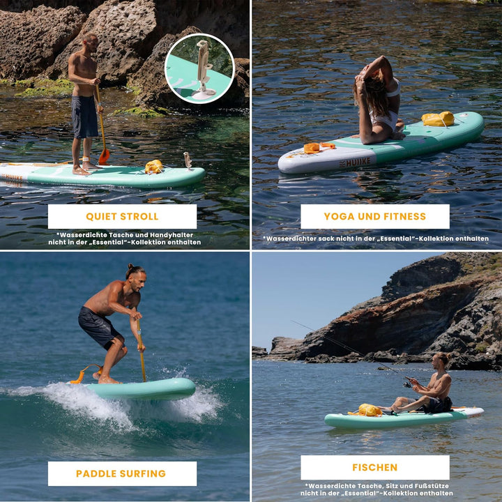 HUIIKE Stand Up Paddling Board mit Zubehör, Paddel, Finnen, Leash, Pumpe, Rucksack. SUP-Board Aufbla