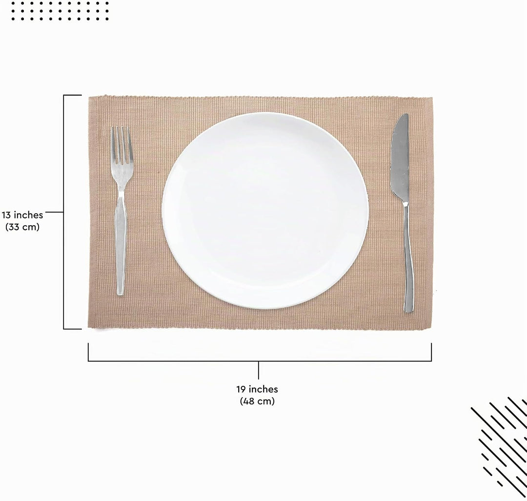 Encasa XO Platzsets Esstisch Set von 6 | Solide Beige | Fein gerippte Baumwoll-Tischunterlage | Grös
